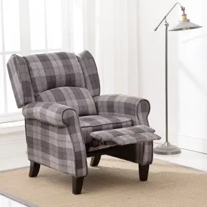 Eaton Wing Back Fireside Check Fabric Recliner Armchair Sofa Chair Reclining Cinema (Charcoal)