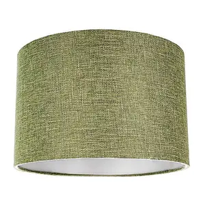 Contemporary and Sleek Olive Sage Plain Linen Fabric Drum Lamp Shade 60w Maximum