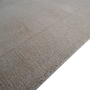 Handloom Plain Carved Border Wool Runner Rugs in Beige - 60x230cm