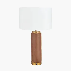 Wood Effect Ceramic Tall Table Lamp with Shade