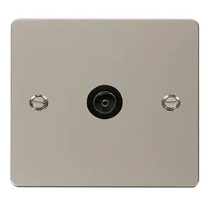 Flat Plate Pearl Nickel 1 Gang Single Coaxial TV Socket - Black Trim - SE Home