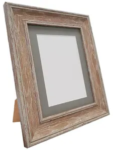 Scandi Distressed Wood Frame with Dark Grey Mount for Image Size 4.5 x 2.5 Inch