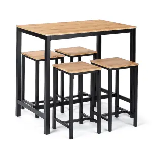 Home Source Nicosia Oak Table and Bar Stool Set