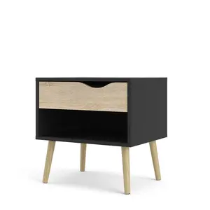 Dowler 1 Drawer Bedside Table Black Matte/Oak