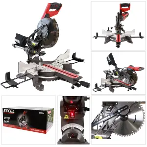 Excel 10" 255mm Sliding Mitre Saw Double Bevel 2000W/240V with Laser & Universal Wheel Stand