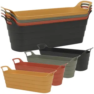 URBNLIVING 44cm Width Combo pack of 4 Pcs Herb Pots with Handles Plastic Flexi Planter Flower Box Recycled Troughs Multicolour