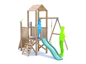 Dunster House Climbing Frame with One Swing & Slide FrontierFort Low Platform