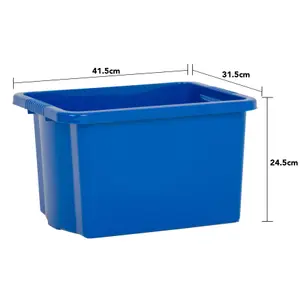 Wham 4x Stack & Store 24L Blue Plastic Storage Boxes. Home, Office, Classroom, Playroom, Toys, Books. L42 x W32 x H25cm