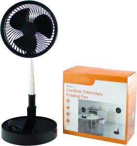 MantraRaj Cordless Telescopic Folding Fan USB Rechargeable Compact Design For Adjustable Height Air Circulator Floor Fan(Black)