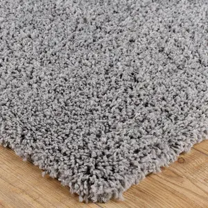 Modern Easy to Clean Grey Plain Shaggy Rug for Dining Rug-120cm X 170cm