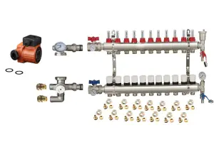 Warmer System Underfloor Heating 11 Port PSW Manifold with Manual Pump and Blending Valve Set