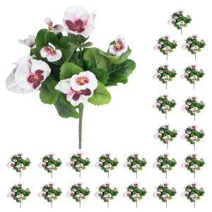 Blooming Artificial - 28cm / 1ft White / Pink Fake Pansy Bush Multi-Pack