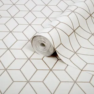 GoodHome Donnington Cream Metallic effect Geometric Smooth Wallpaper