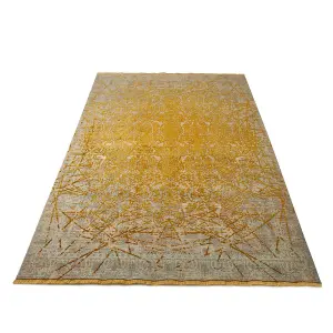 Yellow Abstract Kilim Traditional Rug Easy to clean Living Room and Bedroom-200cm X 290cm