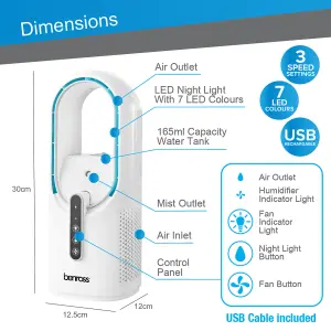 Benross USB Bladeless Fan with Mist Humidifier