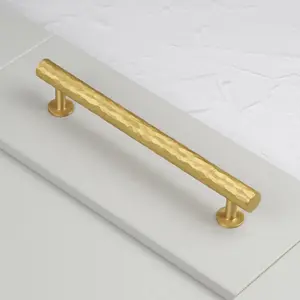 Satin Brass Hammered T Bar Cabinet Handle 160mm