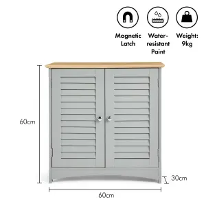 VonHaus Bathroom Storage Cabinet, Grey Bathroom Cupboard with Wood-Effect Top, Freestanding Towel Storage Cupboard w/ 2 Shelves