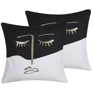 Set of 2 Cushions ABELIA Boucle 45 x 45 cm Abstract Black-White