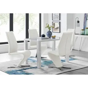 Pivero Dining Set with 4 Chairs White / White / White