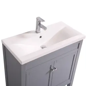 Rinse Bathrooms Traditional Bathroom Grey Vanity Sink Unit Cabinet Basin Floor Standing Storage Furniture 800mm