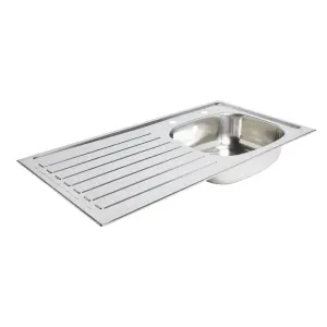 Utility Polished Stainless steel 1 Bowl Sink & drainer LH 490mm x 940mm