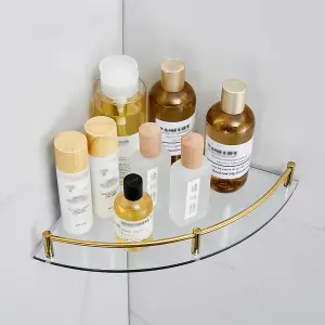 2 Pcs Golden Glass Corner Shelf for Shower Bathroom Wall Mounted 6mm Tempered Glass