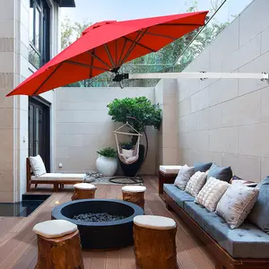 Costway Wall-Mounted Umbrella Water-proof Cantilever Parasols Tilting Sunshade Umbrella w/ Adjustable Pole