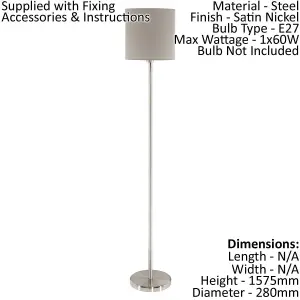 Floor Lamp Light Satin Nickel Shade Taupe Fabric Pedal Switch Bulb E27 1x60W