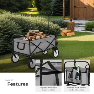 Garden Trolley - foldable with 2 mesh pockets, 80 kg load capacity - grey