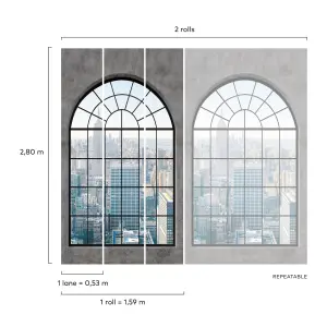 Grandeco New York Window 3 panel repeatable Textured Mural, 2.8 x 1.59m