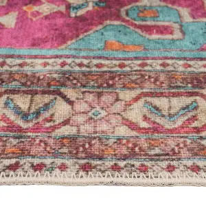 Bold Teal Blue Pink Persian Style Washable Non Slip Rug 120x170cm