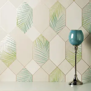 Miami Geometric Leaf Wallpaper Natural / Green Fine Decor FD42834