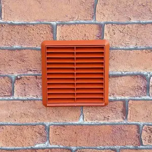 Kair Terracotta Louvred Grille 155mm External Dimension Wall Ducting Air Vent with Round 100mm - 4 inch Rear Spigot