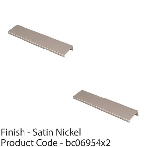 2 PACK - Square Edge Finger Pull Handle - Satin Nickel 200mm - Slim Cupboard Drawer