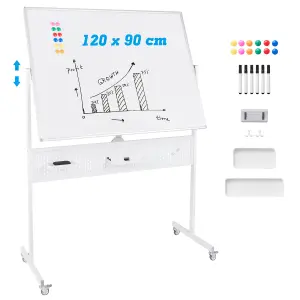 COSTWAY Mobile Whiteboard 120 x 90 CM Double-Sided Dry Erase Board with Stand