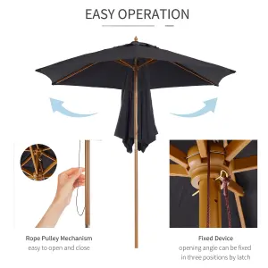 Outsunny 2.5m Wood Garden Parasol Sun Shade Patio Outdoor Wooden Umbrella Canopy