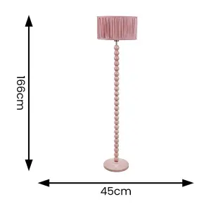 ValueLights Bobbins Painted Rose Floor Lamp with Ruched Pleated Blush Pink Drum Shade and LED Bulb