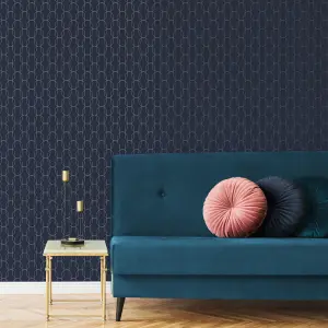 Superfresco Easy Navy Metallic effect Geometric Textured Wallpaper