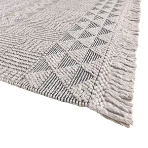 Grey Black Geometric Kilim Luxurious Modern Wool Moroccan Wool Hand Made Rug For Dining Room Bedroom & Living Room-200cm X 280cm