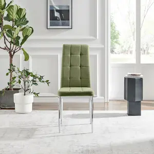 Furniturebox UK Dining Chair - 2x Paloma Green Fabric Upholstered Dining Chair Silver Legs - Contemporary Dining Kitchen Furniture