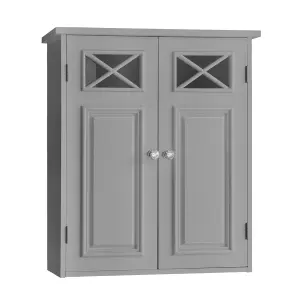 Teamson Home Wall Mounted Bathroom Cabinet with 2 Doors and 1 Shelf, Bathroom Storage, Grey