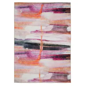 Washable Pink Abstract Designer Bedroom Rug 120cm x 170cm