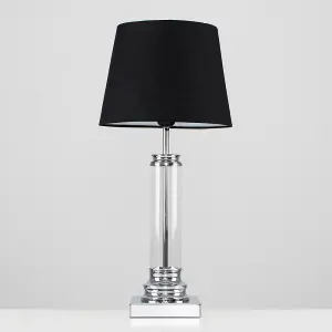 ValueLights Knowles Modern Clear Glass Column Design Touch Table Lamp with Black Tapered Shade