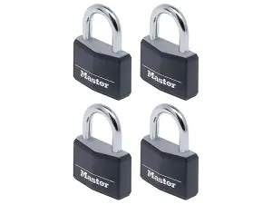 Master Lock - Aluminium Black Vinyl Cover 40mm Padlock 4-Pin - Keyed Alike x 4