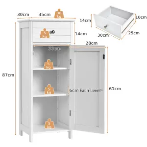 Costway Bathroom Wooden Storage Cabinet Floor Standing Cupboard w/ Single Door & Drawer