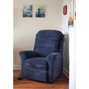 Wall Hugging Rise & Recline Arm Chair - Waterfall Pillow - Blue Chenille Fabric