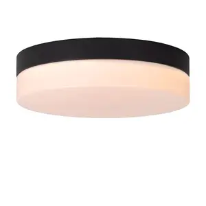 Lucide Biskit Modern Flush ceiling light Bathroom 23cm - LED - 1x12W 2700K - IP44 - Black