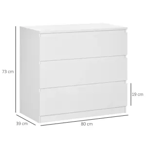 HOMCOM Chest of Drawers, 3 Drawer Storage Cabinet Unit for Bedroom, White