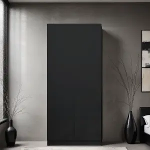 Black Gloss 2 Door Double Wardrobe Push Open Soft Closing Bedroom Furniture