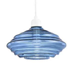 Modern Ribbed Honeycomb Glass Pendant Light Shade in Midnight Blue 26cm Diameter